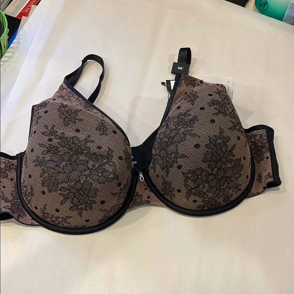 Curvy Couture sheer mesh push up bra size 46C NWT chantilly m black padded